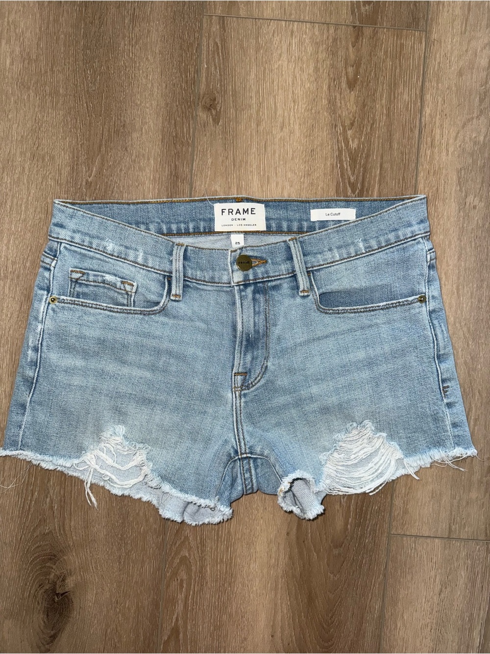 Frame Denim Le Cutoff Light Blue Wash Ripped Distressed Jean Shorts size 25